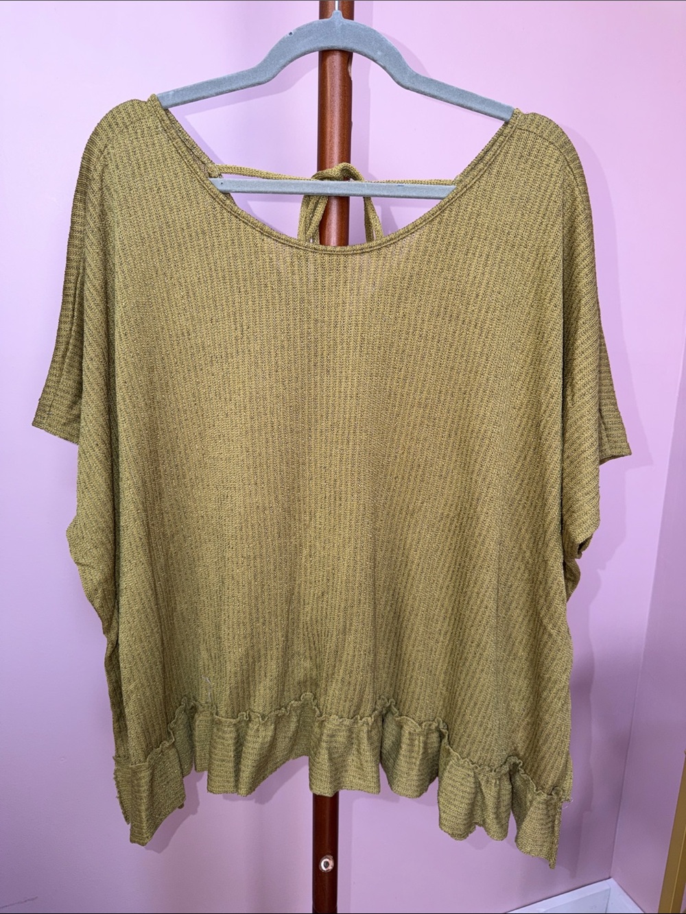 easel Olive Green Knit Ruffle-Hem Dolman Sweater
